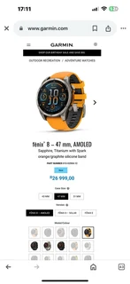 2024 Garmin Fenix 8 – 47 mm, AMOLEDSapphire, Titanium With Spark Orange/Graphite Silicone Band