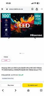 Hisense 254 cm (100 inch) QLED Ultra HD (4K) VIDAA TV 2024 Edition (100Q7N QLED 4K VIDAA Smart TV)