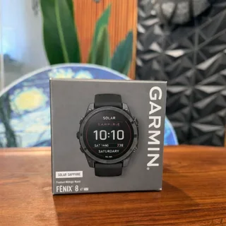 Sealed Garmin Fenix 8 – 47 mm, Solar, Sapphire,Carbon Grey DLC Titanium with Black/Pebble Grey Sili