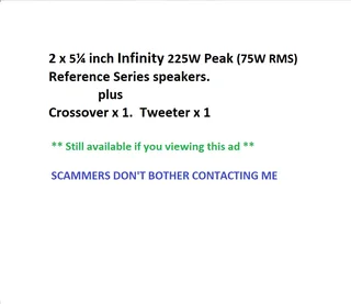 Infinity 5¼&#34; car speakers x 2. Crossover x 1. Tweeter x 1 (STILL AVAILABLE)