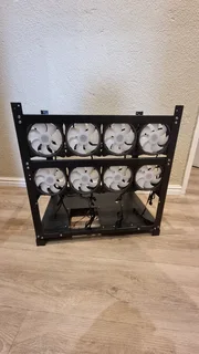 12 GPU Black Metal Mining Rig with  8x 120mm Fans