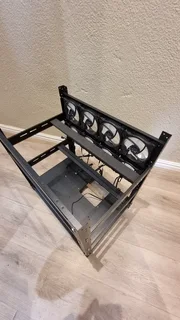 12 GPU Black Metal Mining Rig with  8x 120mm Fans