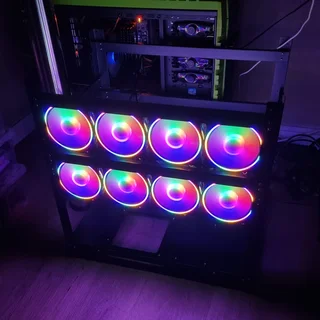 12 GPU Black Metal Mining Rig with  8x 120mm Fans