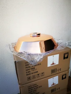 2 Brass Colour Pendant Lights with White inside