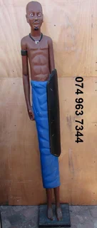 1.7m African Warrior Carved Wood Entrance Statue