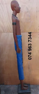 1.7m African Warrior Carved Wood Entrance Statue