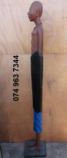 1.7m African Warrior Carved Wood Entrance Statue