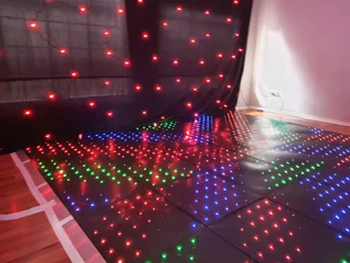 LED DANCE FLOOR HIRE STARLIGHT CURTAIN JBL SHURE SOUND R7500