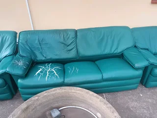 Lounge Suite Leatherette Green For sale