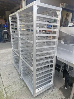 TWO ALIMUNIUM TROLLEYS WITH BASKETS