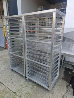TWO ALIMUNIUM TROLLEYS WITH BASKETS