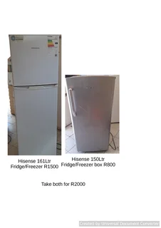 Hisense 181Ltr Fridge/Freezer & Hisense 150Ltr Fridge/Freezer box