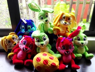 Colorful Bunnies plush soft toys.