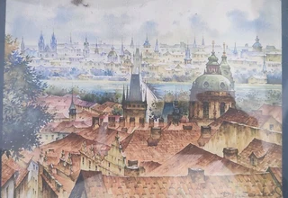 Praga 2006 framed watercolor signed