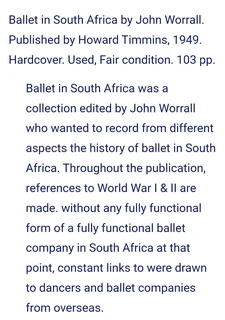 Ballet in South South Africa. Signed first edition
