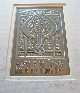 Pewter panel, linda kerr, glasgow rose, mackintosh, art nouveau, school of art