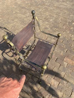 Chair wrought iron &amp; leather quality made Antique.