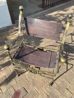 Chair wrought iron & leather quality made Antique.