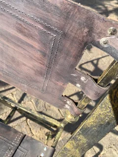 Chair wrought iron &amp; leather quality made Antique.