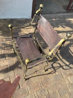 Chair wrought iron &amp; leather quality made Antique.