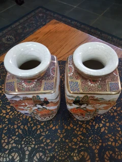 Antique Pair of Meiji Japanese Satsuma Geisha Vases ~ Circa 1603 -1868