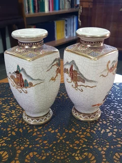 Antique Pair of Meiji Japanese Satsuma Geisha Vases ~ Circa 1603 -1868
