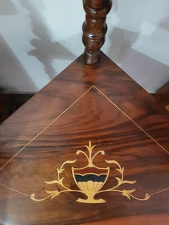 Antique Victorian inlaid figured walnut corner whatnot.