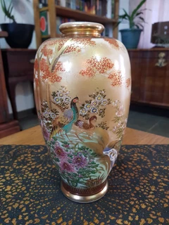 Antique Japanese Satsuma Vase Koshida Meiji-taisho Period 19th/20th Century Pheasants Shimazu Crest