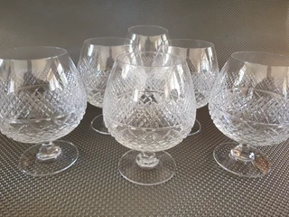 Set of 6 Hand Cut Lead Crystal Vintage Brandy Glasses - High Quality Brandy Balloon Glasses.