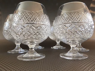 Set of 6 Hand Cut Lead Crystal Vintage Brandy Glasses - High Quality Brandy Balloon Glasses.
