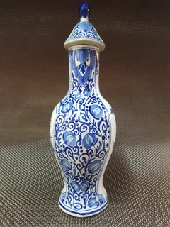 Royal Delft ~ Blue Hand Painted Jar with Cover and floral decor.