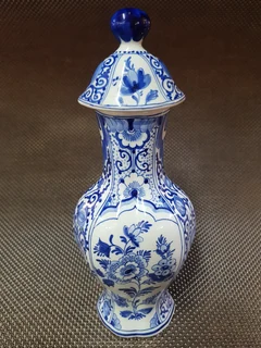 Royal Delft ~ Blue Hand Painted Jar with Cover and floral decor.