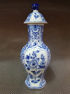 Royal Delft ~ Blue Hand Painted Jar with Cover and floral decor.
