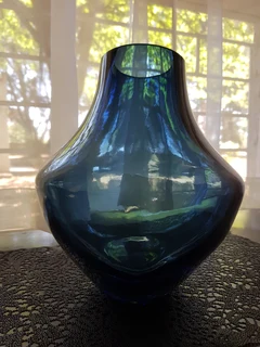 Absolutely Stunning ~ Heavy Steel Blue Vase.