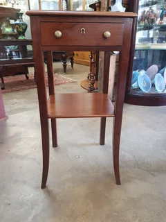 Edwardian 2-Tier Lamp Side Table with useful Drawer.