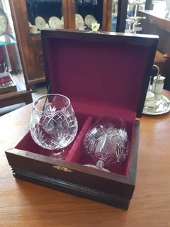 Pair of Somerset Crystal Brandy Goblets in Wooden Presentation Case.
