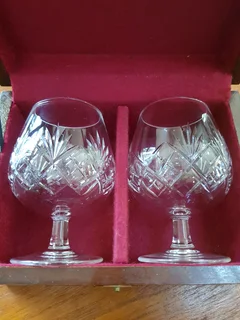 Pair of Somerset Crystal Brandy Goblets in Wooden Presentation Case.