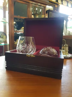 Pair of Somerset Crystal Brandy Goblets in Wooden Presentation Case.