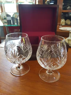 Pair of Somerset Crystal Brandy Goblets in Wooden Presentation Case.