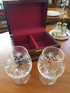 Pair of Somerset Crystal Brandy Goblets in Wooden Presentation Case.