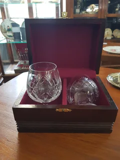 Pair of Somerset Crystal Brandy Goblets in Wooden Presentation Case.