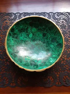 Elegant Vintage Bowl with Rich Malachite.
