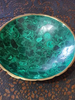 Elegant Vintage Bowl with Rich Malachite.
