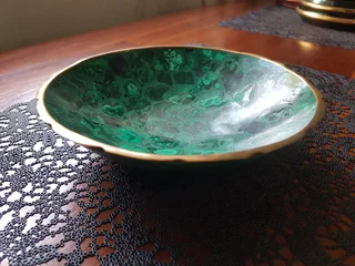 Elegant Vintage Bowl with Rich Malachite.
