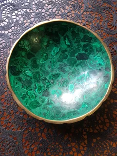 Elegant Vintage Bowl with Rich Malachite.