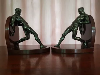 ART DECO SPELTER BOOKENDS.