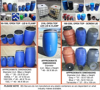 DRUMS - Plastic, Steel, Buckets, IBC&#39;s, Tanks, Kegs, 1000L &amp; Grey Water Systems