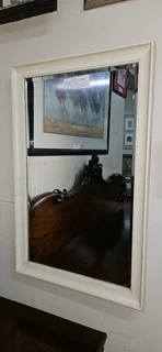 Wooden Framed White Beveled Mirror