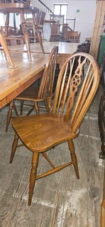 Oregon Pine 6-seater Turned-leg Table &#43; 6 x Oak Windsor Chairs