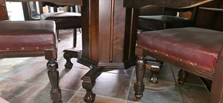 Imbuia Octagonal Dining Table &#43; 6 x Edwardian Mahogany Carved Chairs